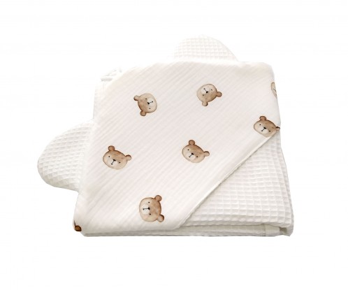 Ręcznik MINI z kapturkiem Waffle Teddy Bears